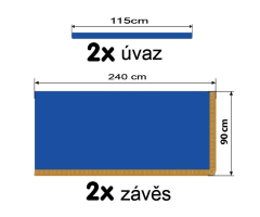 Závěsy zatahovací sólo modré / třásně žluté